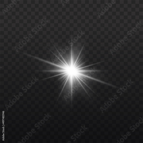 Star burst with light, white sun rays. 