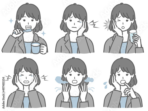 口の中に異常があるスーツの若い女性