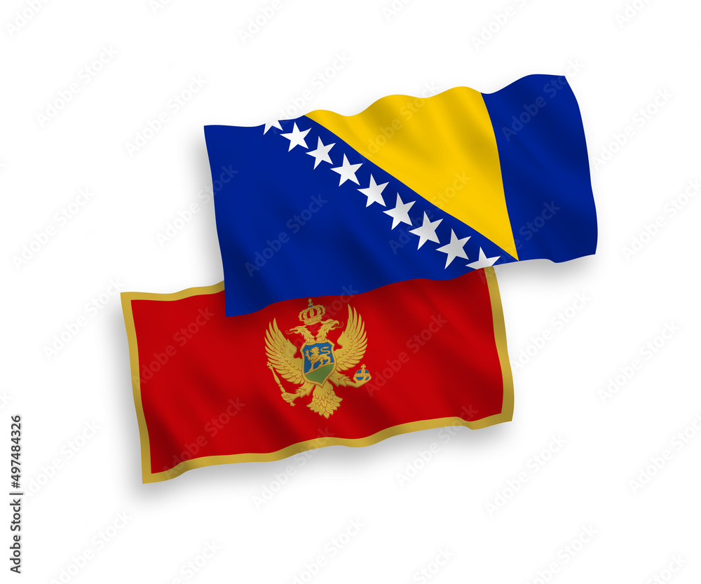 Flags of Montenegro and Bosnia and Herzegovina on a white background Flags of Montenegro and Bosnia and Herzegovina on a white background