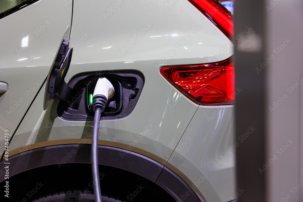Fototapeta premium Power supply for electric car charging. Electric car charging station