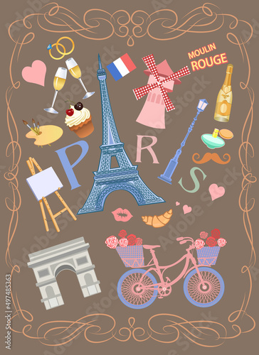 Canvas Print illustration  of Paris