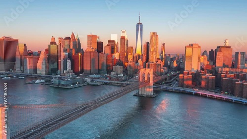 Wallpaper Mural Aerial Hyperlapse over Downtown Manhattan at sunrise Torontodigital.ca