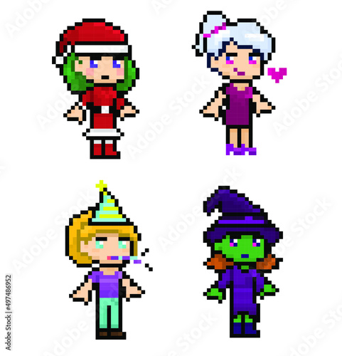 Pixel four character for holiday design, christmas, valentine, birthday, halloween
