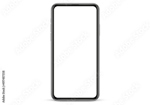 Realistic smartphone mockup. Mobile phone vector with isolated on white background. Device front view. 3D mobile phone with shadow. Realistic, high quality smart phone mockup for ui ux presentation.