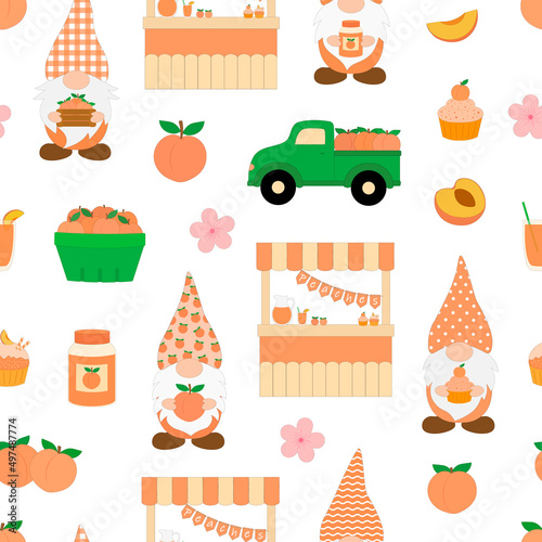 Seamless pattern Gnomes peach vector illustration