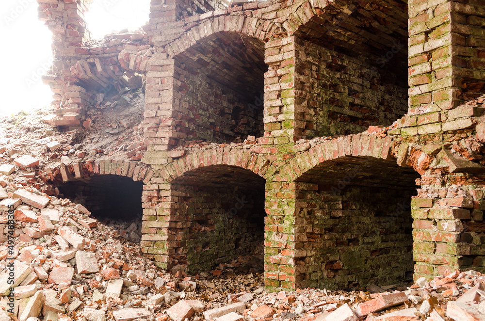 Fototapeta premium Abandoned red brick chapel in Dunalka Manor, Latvia.