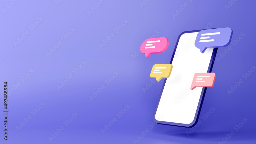 3d cartoon smartphone, with bubble chat, mobile phone mockup, 3d render illustration. 3d cartoon smartphone, with bubble chat, mobile phone mockup, 3d render illustration.
