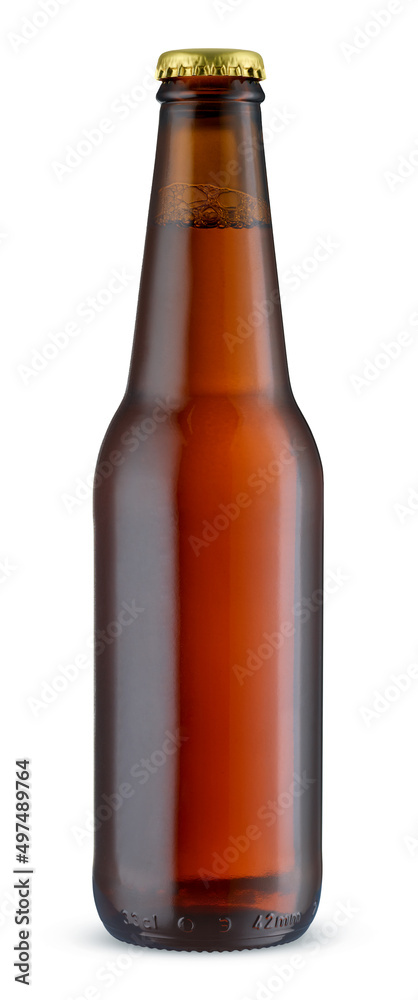 Full brown beer bottle isolated on white background