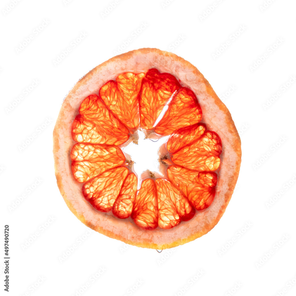 Slice of red and fresh grapefruit. Isolated on a white background; Square format. Slice of red and fresh grapefruit. Isolated on a white background; Square format.