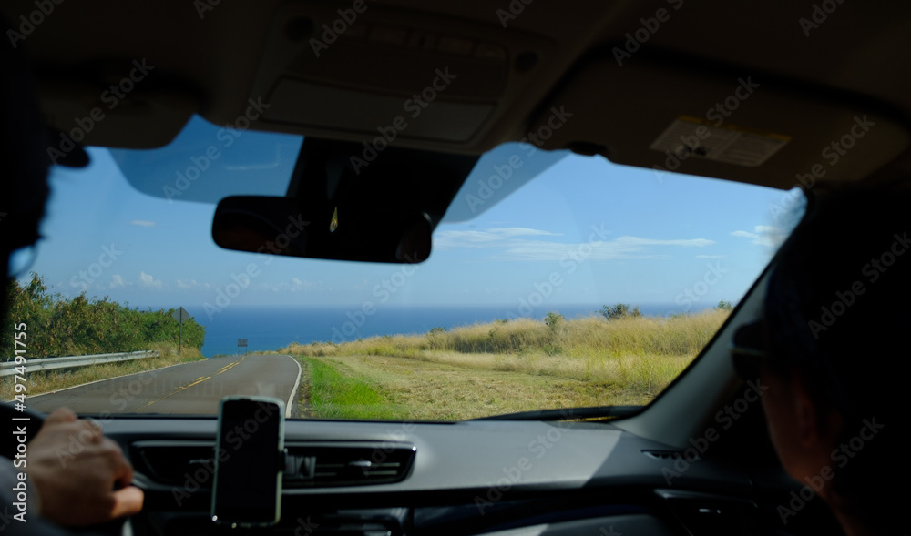Sea view through a car windshield Sea view through a car windshield