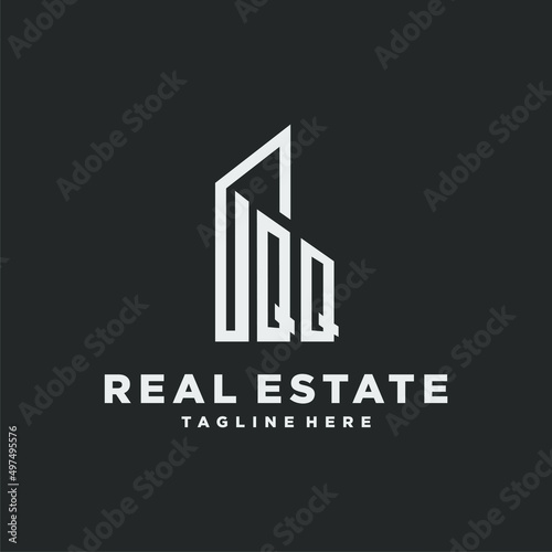 QQ initial monogram logo for real estate with building style