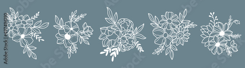 Line art wildflowers bouquets vector illustration set