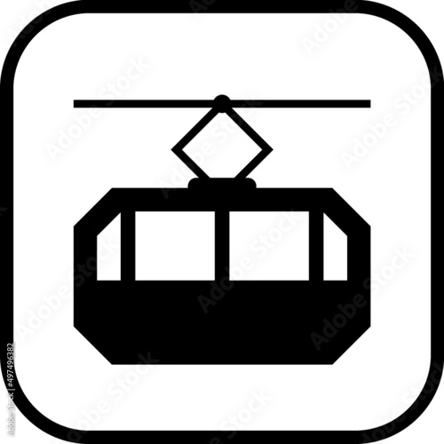 Cable way funicular car. Vector icon isolated