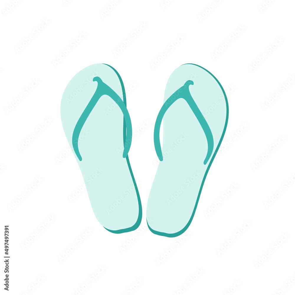 Turquoise slippers. Summer beach shoes. Vector illustration in flat style isolated on white background. Turquoise slippers. Summer beach shoes. Vector illustration in flat style isolated on white background.