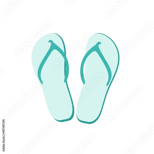 Turquoise slippers. Summer beach shoes. Vector illustration in flat style isolated on white background.