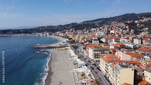 Aerial view of Varazze in Liguria, Italy on the shore of the Meditteranean