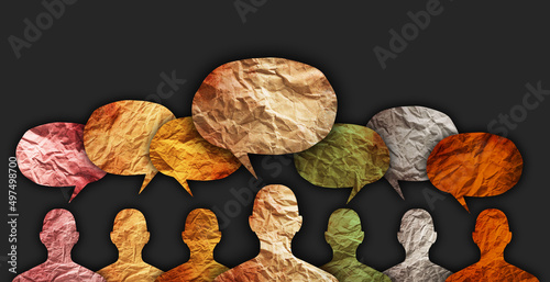 Diverse cultures, international communication concept. Human silhouette with speech bubbles. photo