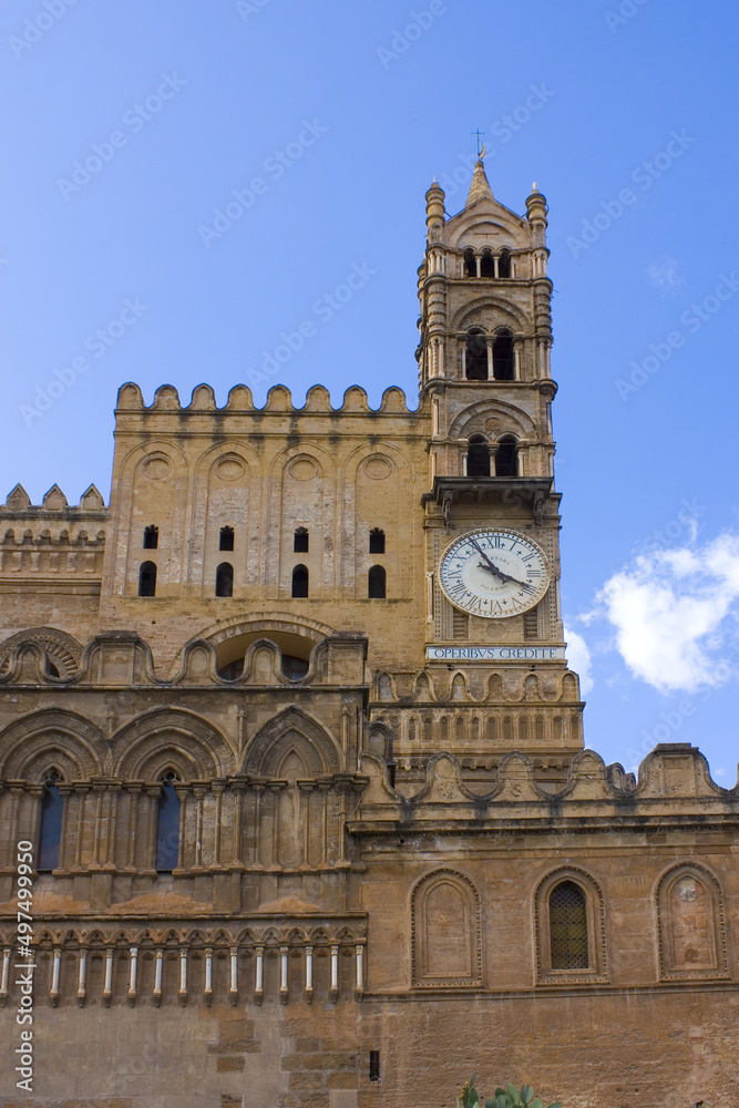 Clock tower of Cathedral of Palermo, Sicily, Italy