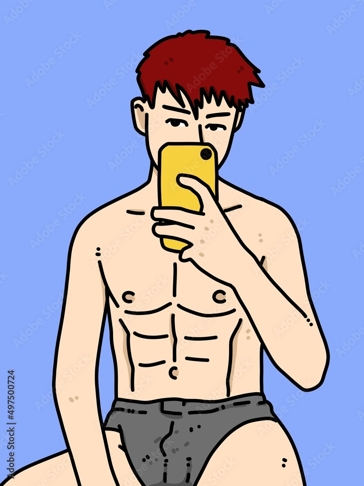 Fototapeta premium cute man cartoon on blue background