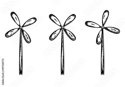 Turbine wind (windmill) generate electricity hand drawing doodle vector design.