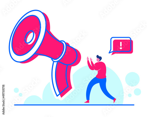 Announcing News - Amazing illustration of a guy yelling at a megaphone suitable for website, mobile apps, news, notification, and illustration in general - Vector Flat Illustration