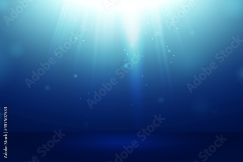 Vector of under deep sea ocean background with bubbles and bright light rays to ground for your product backdrop concept