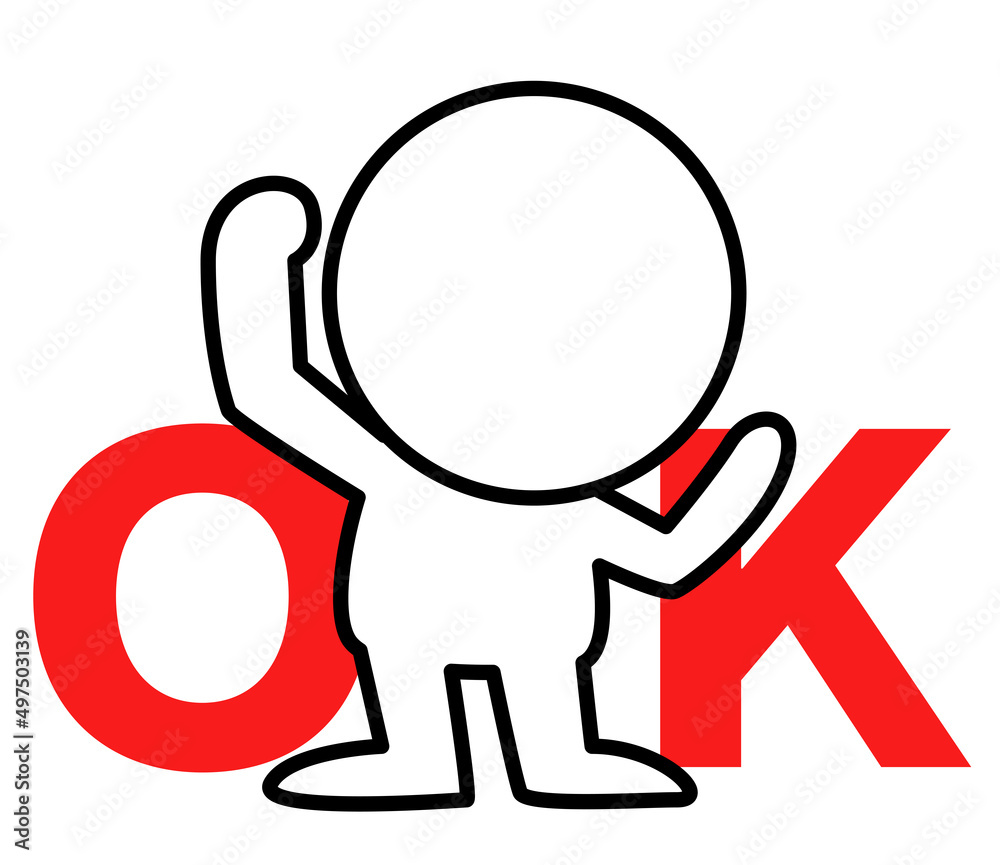 It is an illustration that a white person with two heads expresses OK. It is an illustration that a white person with two heads expresses OK.