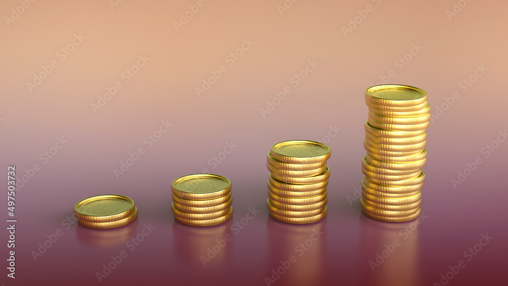 Golden coin stacks increasing in number, 3D illustration Golden coin stacks increasing in number, 3D illustration