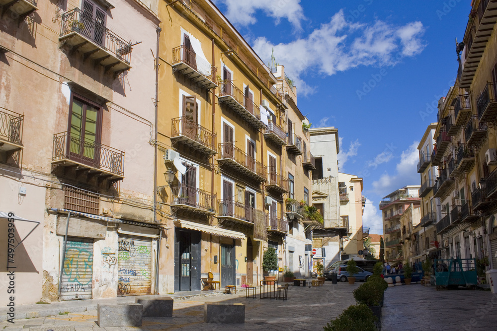 Typical street in Old Town in Palermo, Italy, Sicily