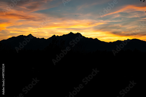 Mountain silhouette at night/sundawn