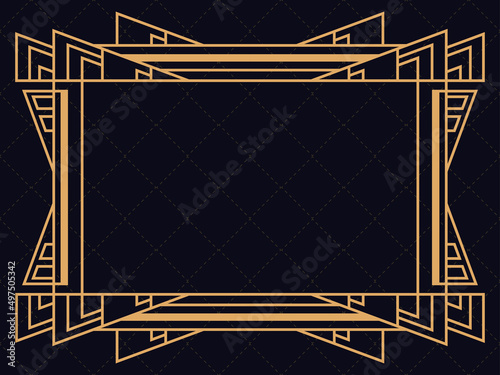 Art deco frame. Vintage linear border. Design a template for invitations, leaflets and greeting cards. Geometric golden frame. The style of the 1920s - 1930s. Vector illustration