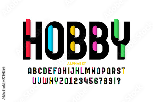 Cutted letters style font design, alphabet letters and numbers vector illustration