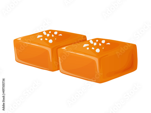 Candy salted caramel. Melted appetizing caramel cubes.