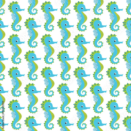 Seahorse and starfish seamless pattern. Sea life summer background. Cute sea life. Design for fabric and decor