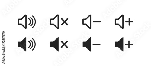 Sound icon in flat style on white background. Isolated volume symbol. Simple audio button.