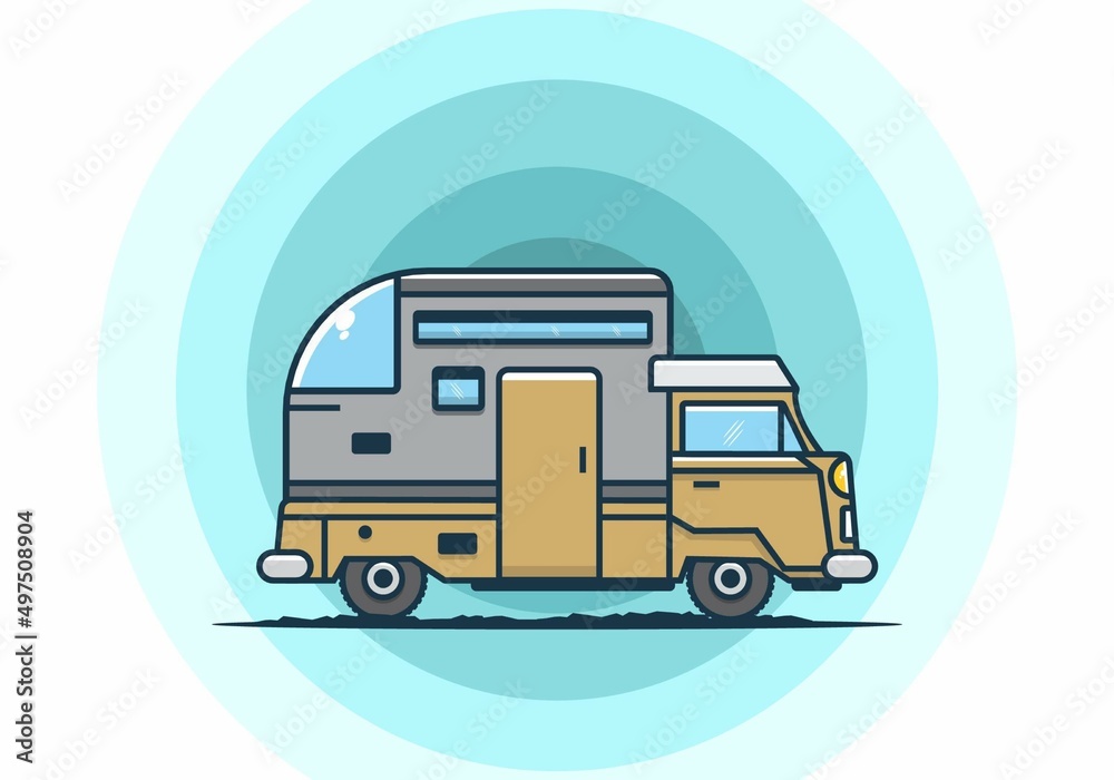 custom camper car flat illustration