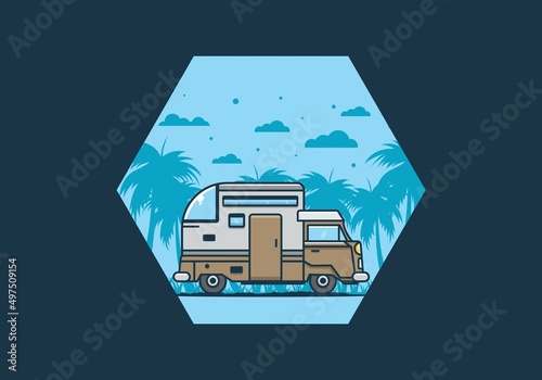 custom camper car flat illustration