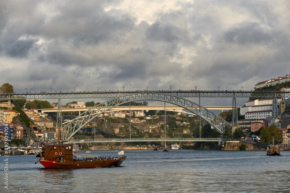 Dom Luis I Bridge and Ponte Infante Dom Henrique Bridge on douro river in Porto, Portugal