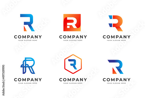 Big bundle set of colorful letter r logo design. Vector design element, with variety r logo gradient style element, business sign, logos, identity, vector illustrations.