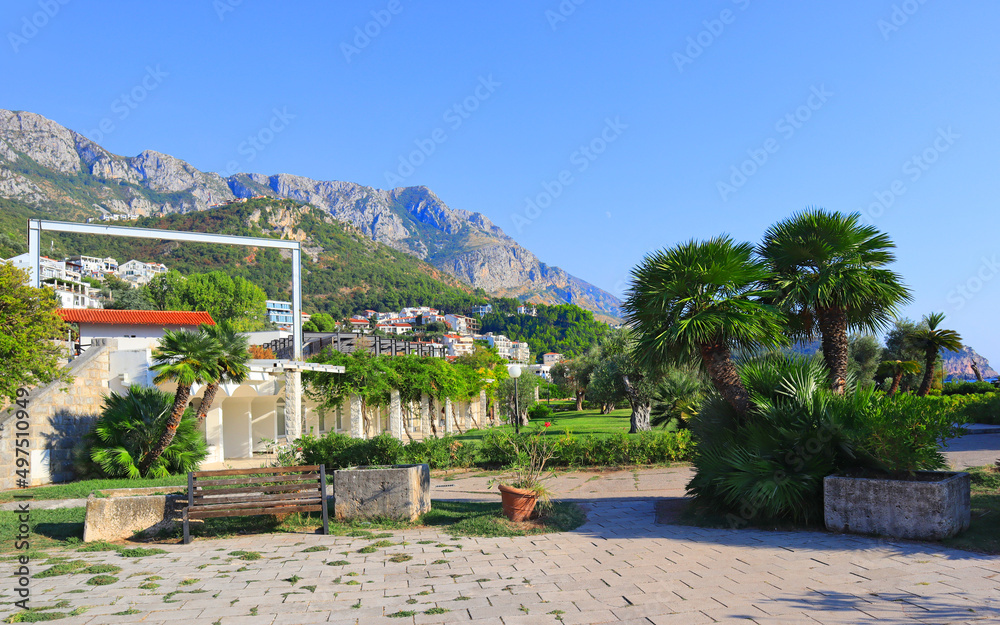 Park Milocer in a beautiful summer day in Sveti Stefan, Montenegro