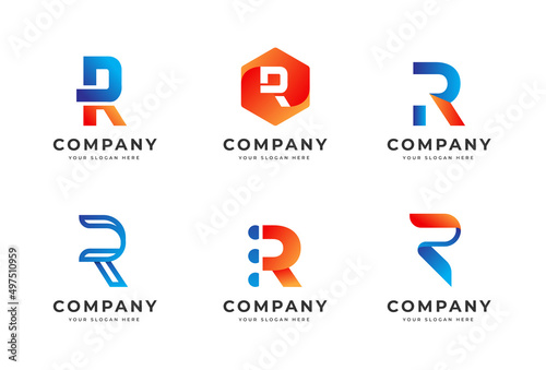 Big bundle set of colorful letter r logo design. Vector design element, with variety r logo gradient style element, business sign, logos, identity, vector illustrations.