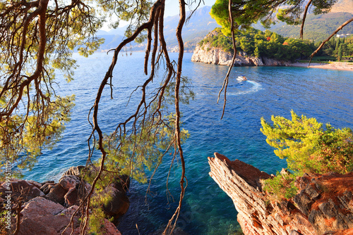 Nice rocky beach at Sveti Stefan, Montenegro photo