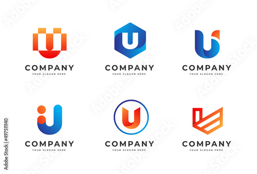 Big bundle set of colorful letter u logo design. Vector design element, with variety u logo gradient style element, business sign, logos, identity, vector illustrations.