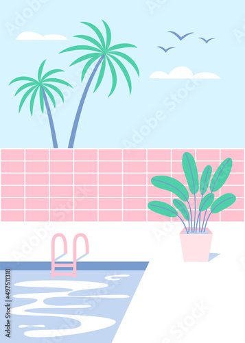 Mid century modern house with palm trees and pool