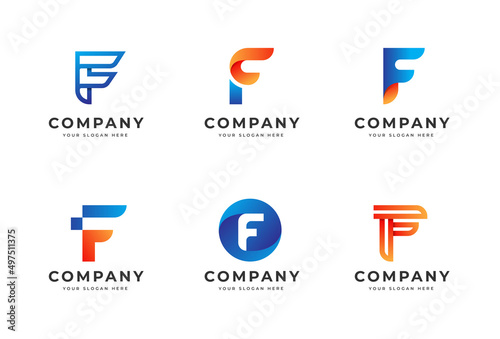 Big bundle set of colorful letter f logo design. Vector design element, with variety f logo gradient style element, business sign, logos, identity, vector illustrations.