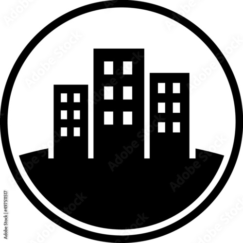 Big city skyline with skyscrapers. Concrete buildings. Construction and real estate concept. Vector icon isolated