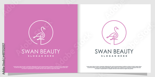 Swan logo design with unique line art concept Premium Vector