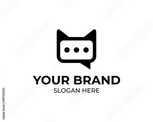Cat chat logo, Cat talk forum discussion logo, cat shape chatting logo,