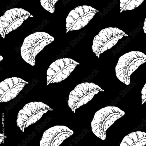 Gyoza or dumplings seamless pattern. Hand drawn vector illustration. Food sketch background.