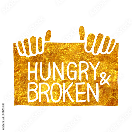 Hand drawn gold foil texture Hand holding sign icon vector illustration